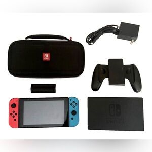 EXC COND! Nintendo Switch Blue - Red Joy-Con Controller w/ accessories BUNDLE